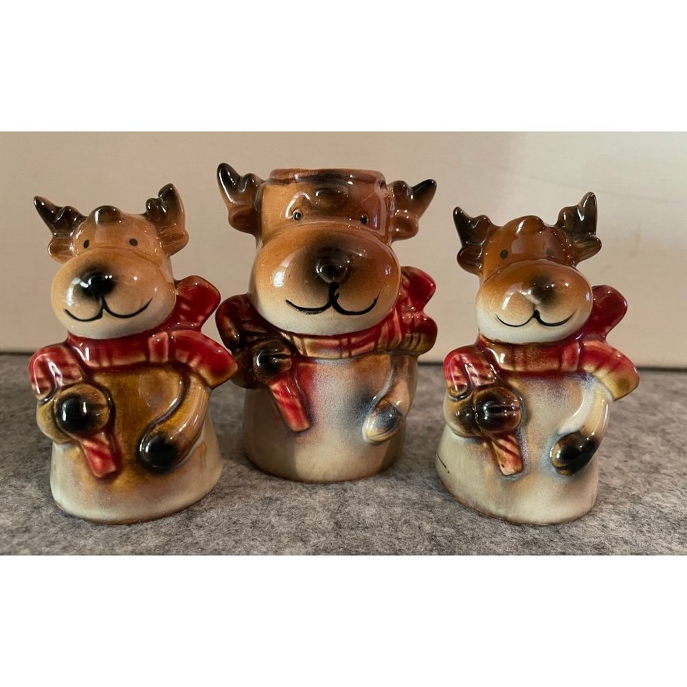 Moose Salt and Pepper Shakers and Toothpick Holder  3 to 3.5 inches  #1030